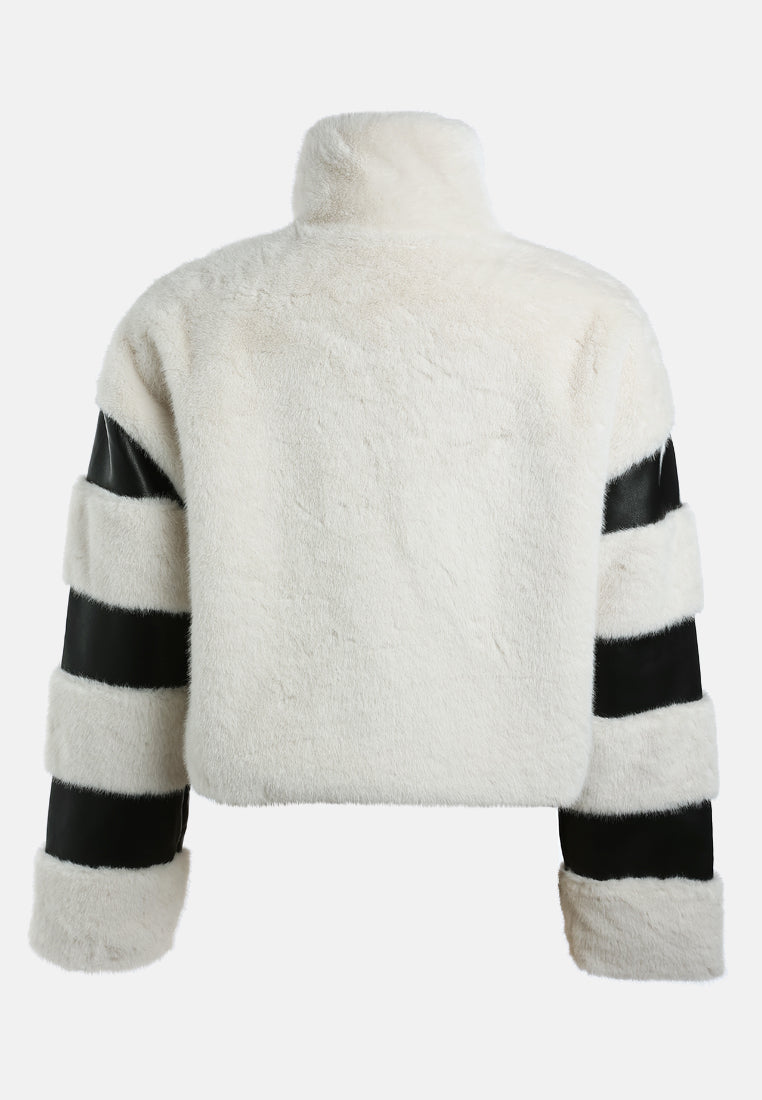 faux fur & faux leather coat by ruw#color_cream