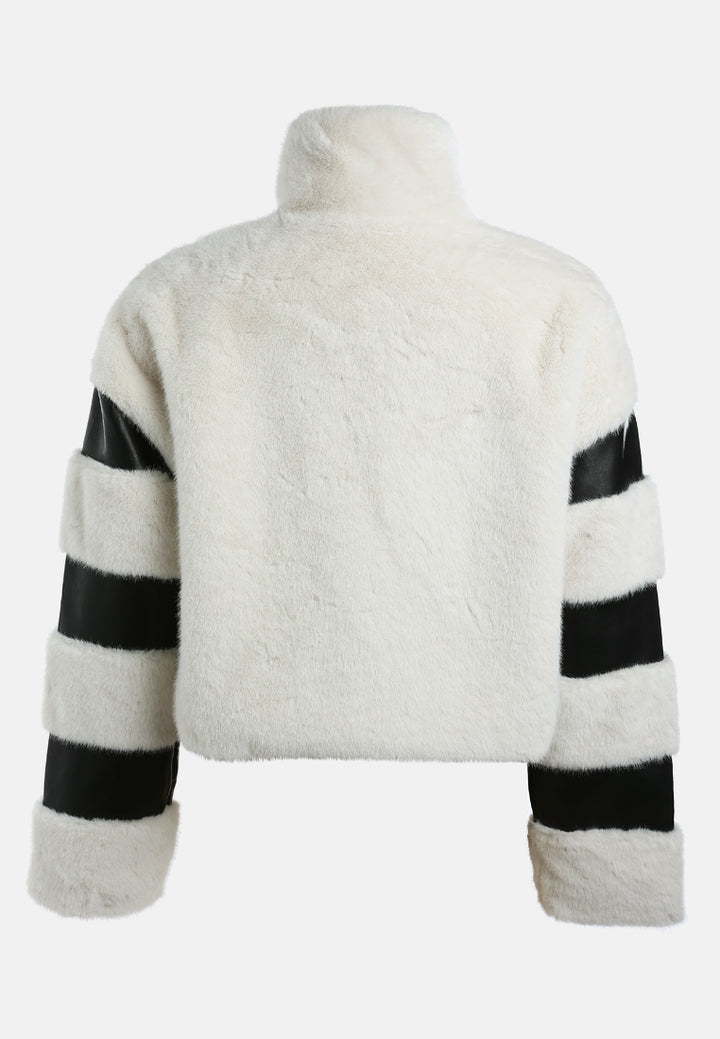 faux fur & faux leather coat by ruw#color_cream