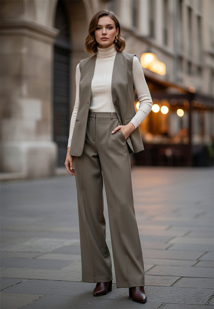 classic sleeveless longline waistcoat by ruw#color_taupe