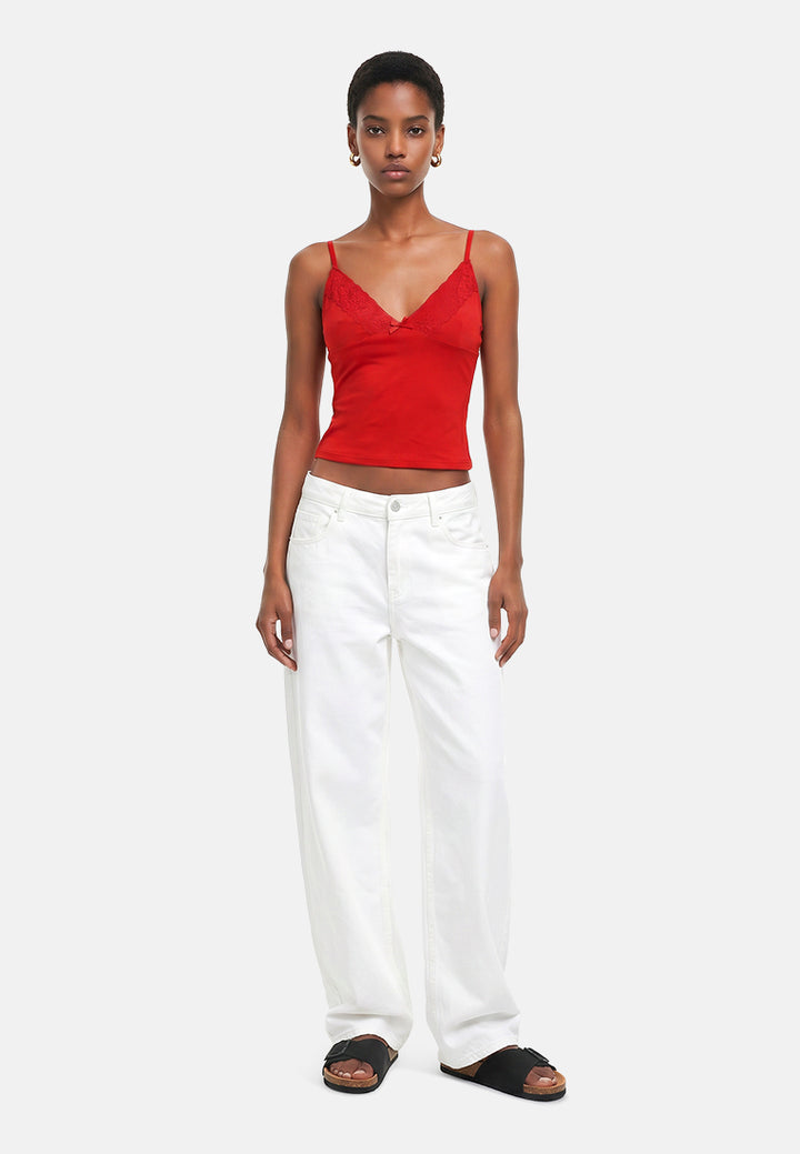 lace detail slip top#color_red