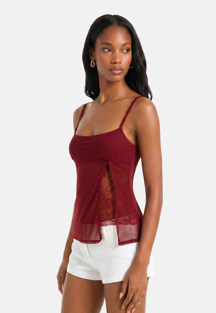 slit detail slip top#color_burgundy