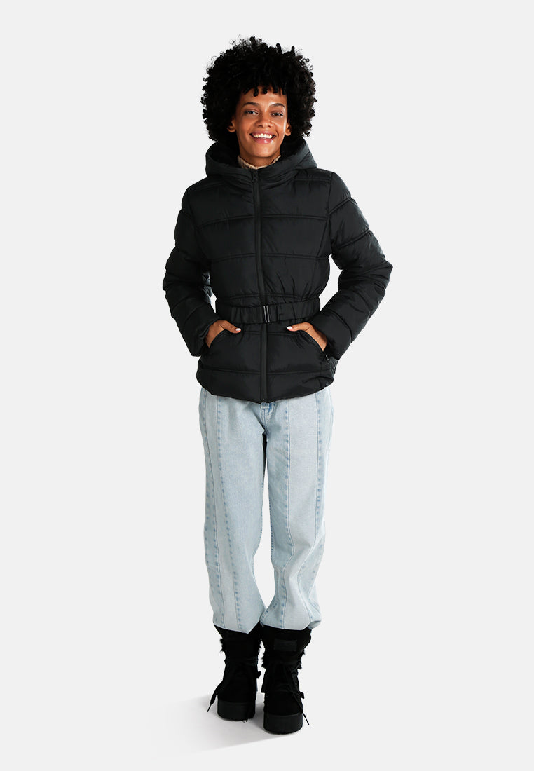 Quilted Hood Puffer Jacket#color_black