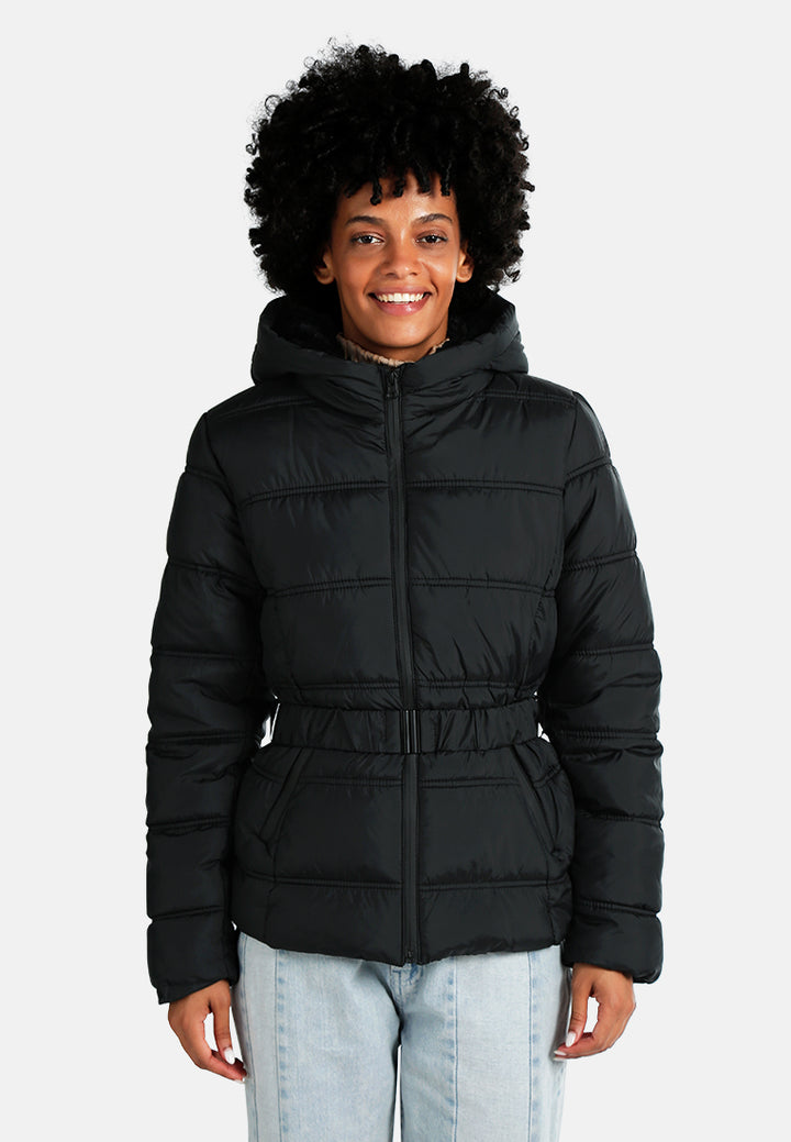 Quilted Hood Puffer Jacket#color_black