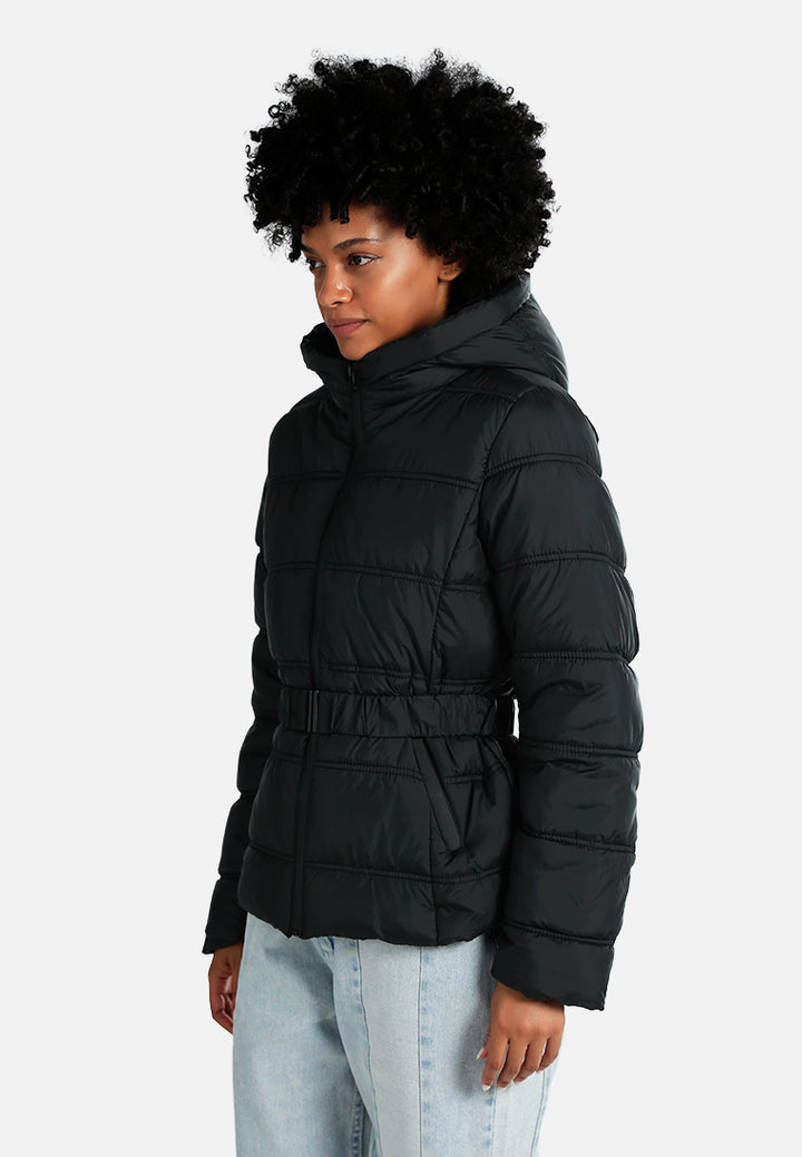 Quilted Hood Puffer Jacket#color_black