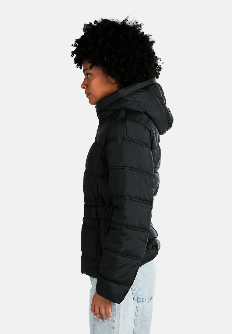 Quilted Hood Puffer Jacket#color_black