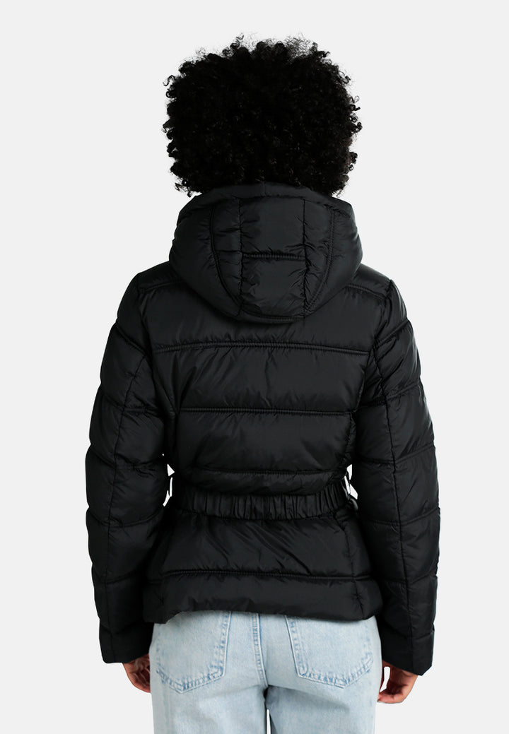 Quilted Hood Puffer Jacket#color_black
