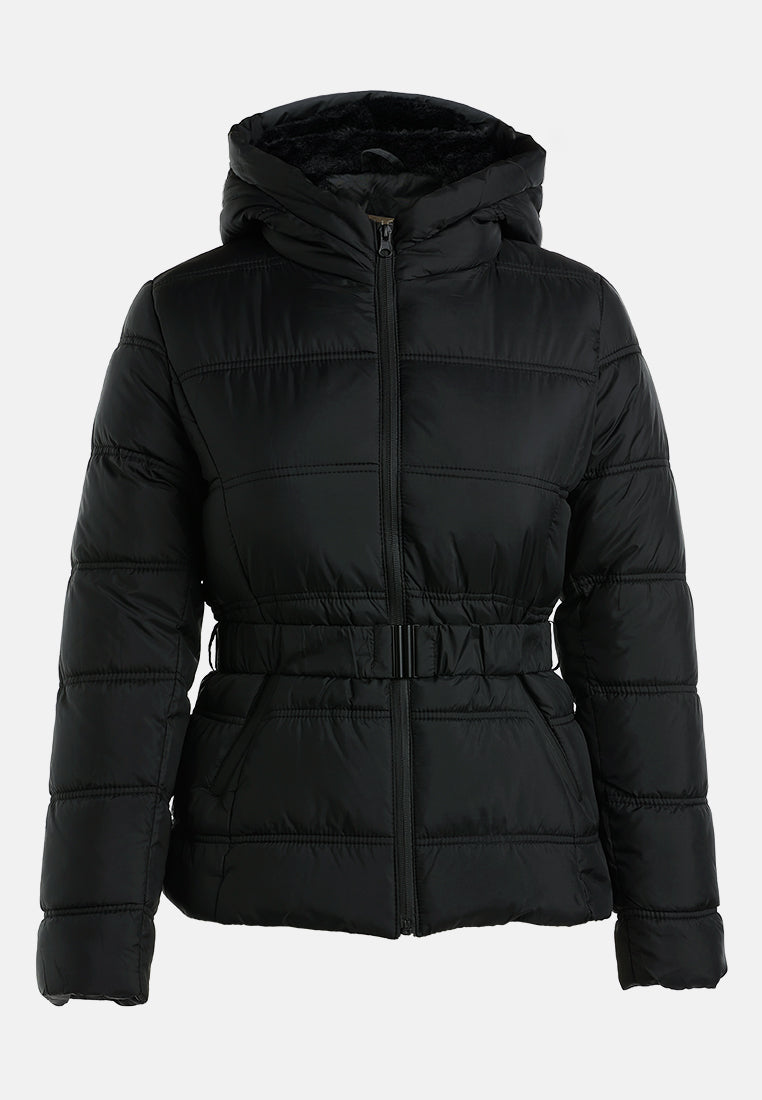 Quilted Hood Puffer Jacket#color_black