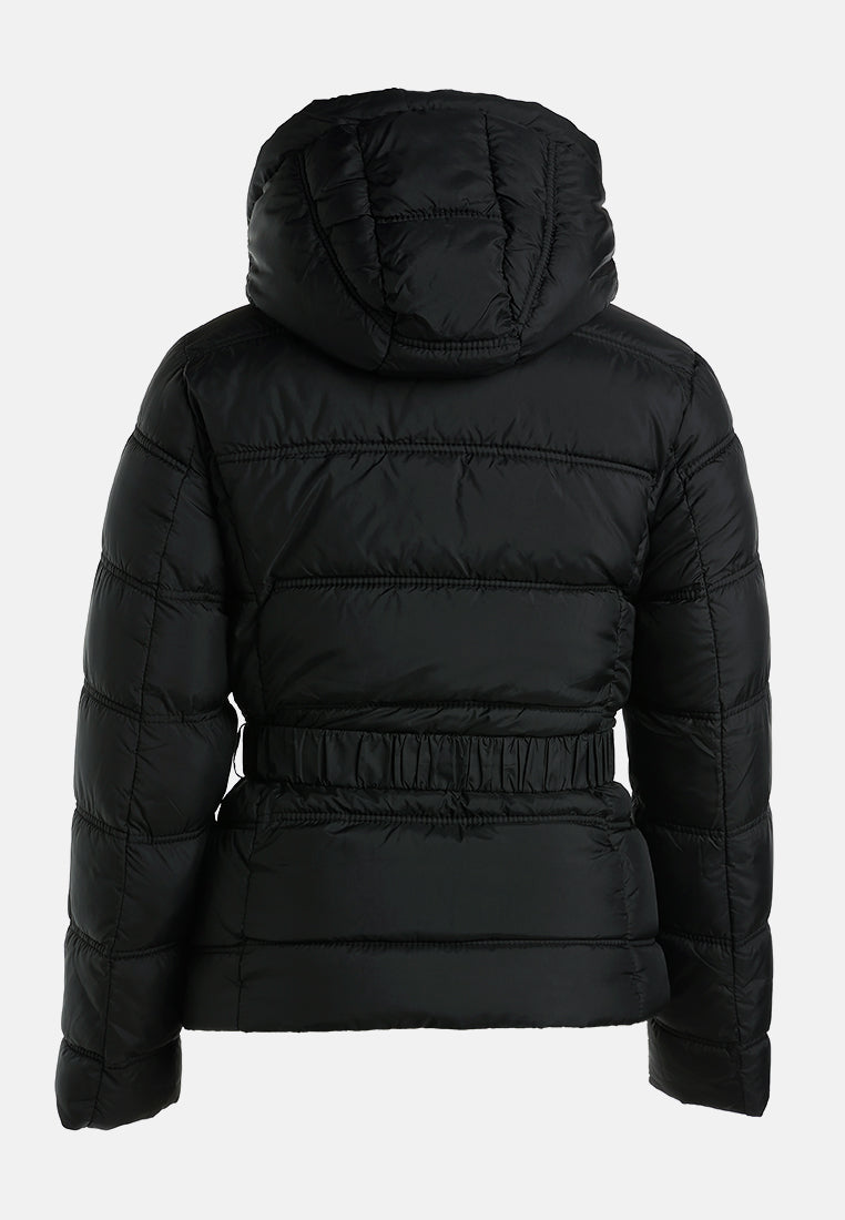 Quilted Hood Puffer Jacket#color_black