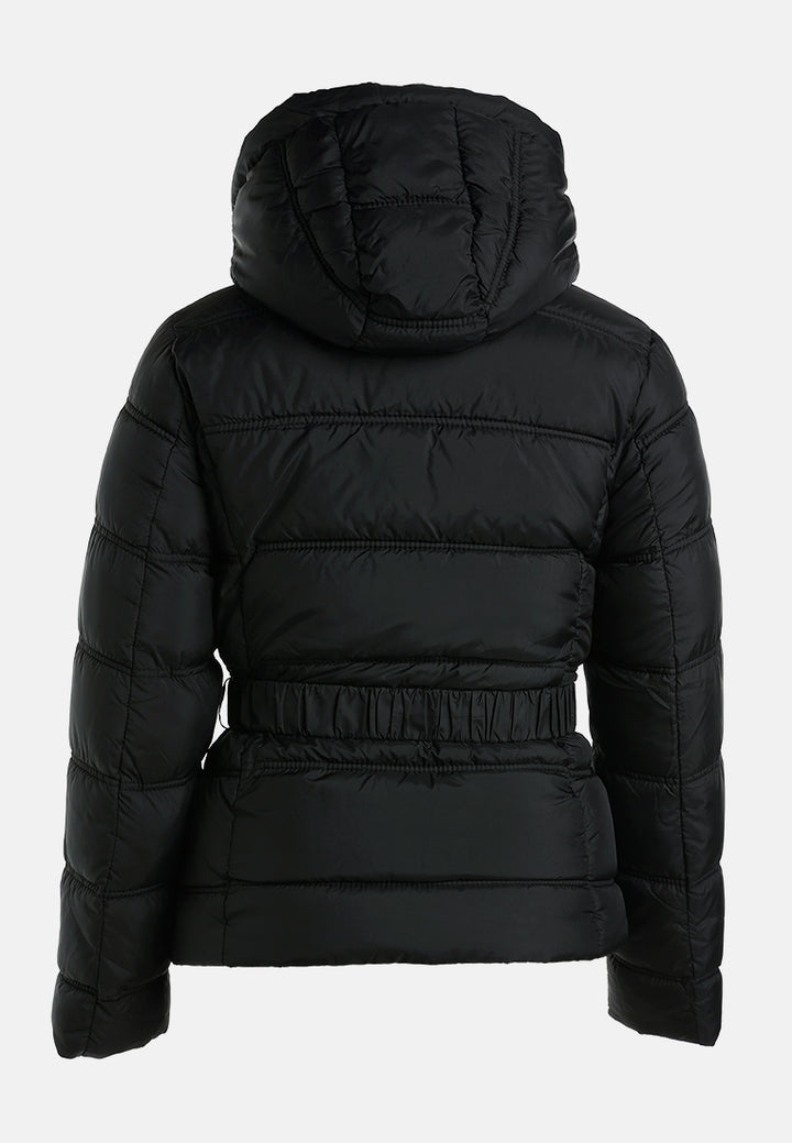 Quilted Hood Puffer Jacket#color_black