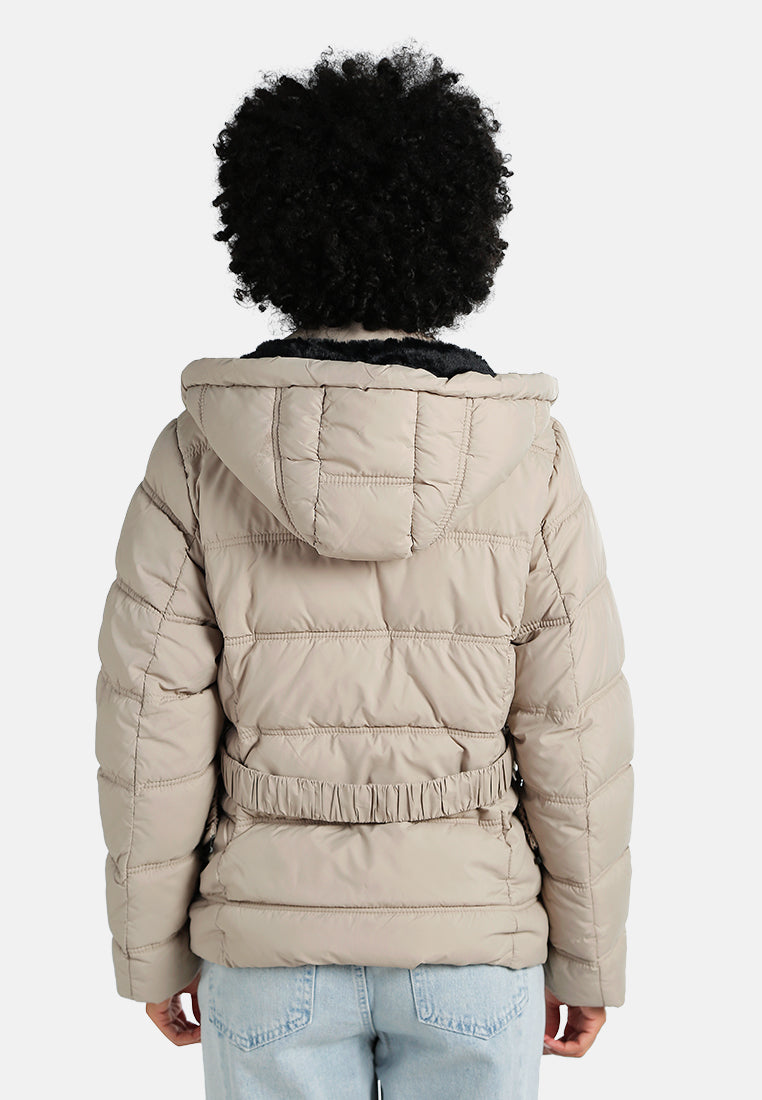 Quilted Hood Puffer Jacket#color_taupe