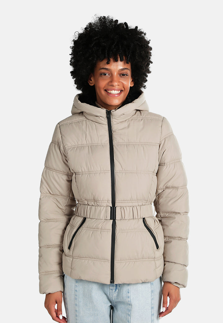 Quilted Hood Puffer Jacket#color_taupe