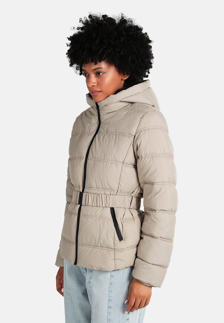 Quilted Hood Puffer Jacket#color_taupe