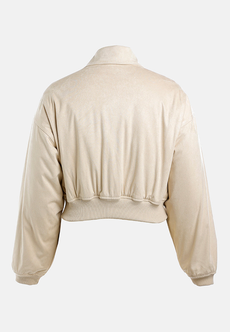 elasticated hem bomber jacket#color_cream