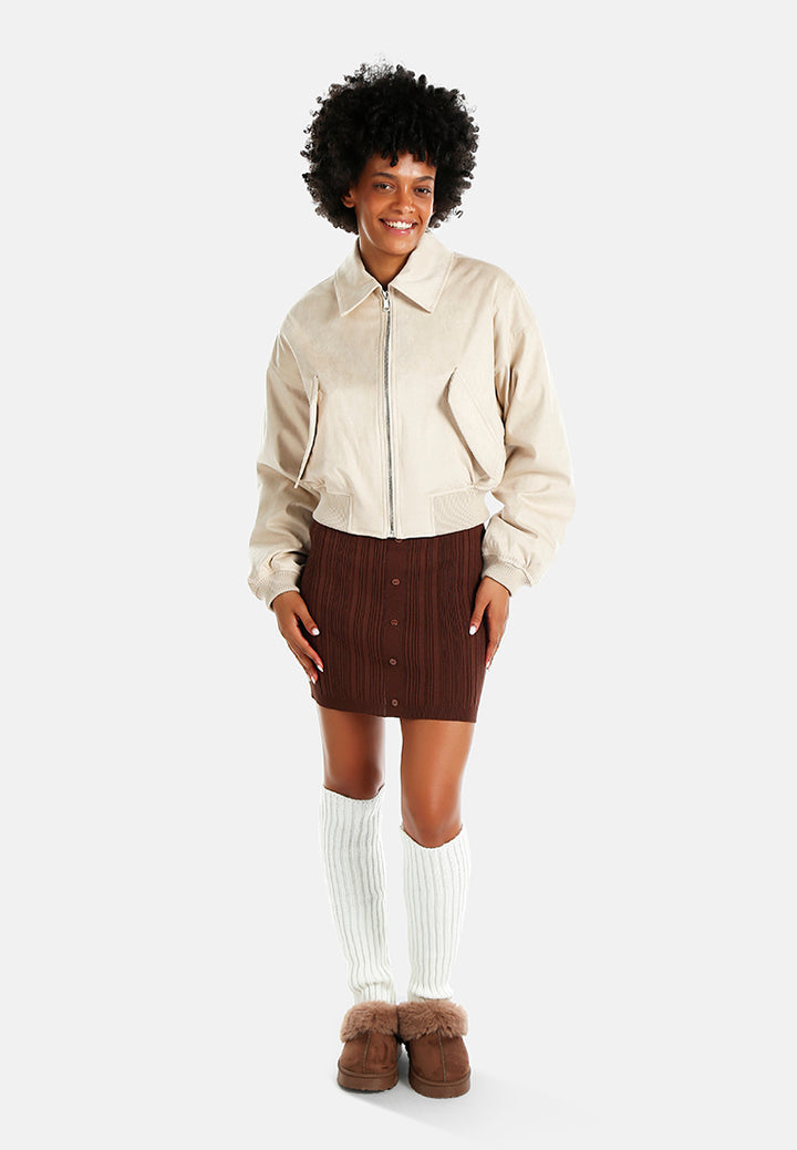 elasticated hem bomber jacket#color_cream