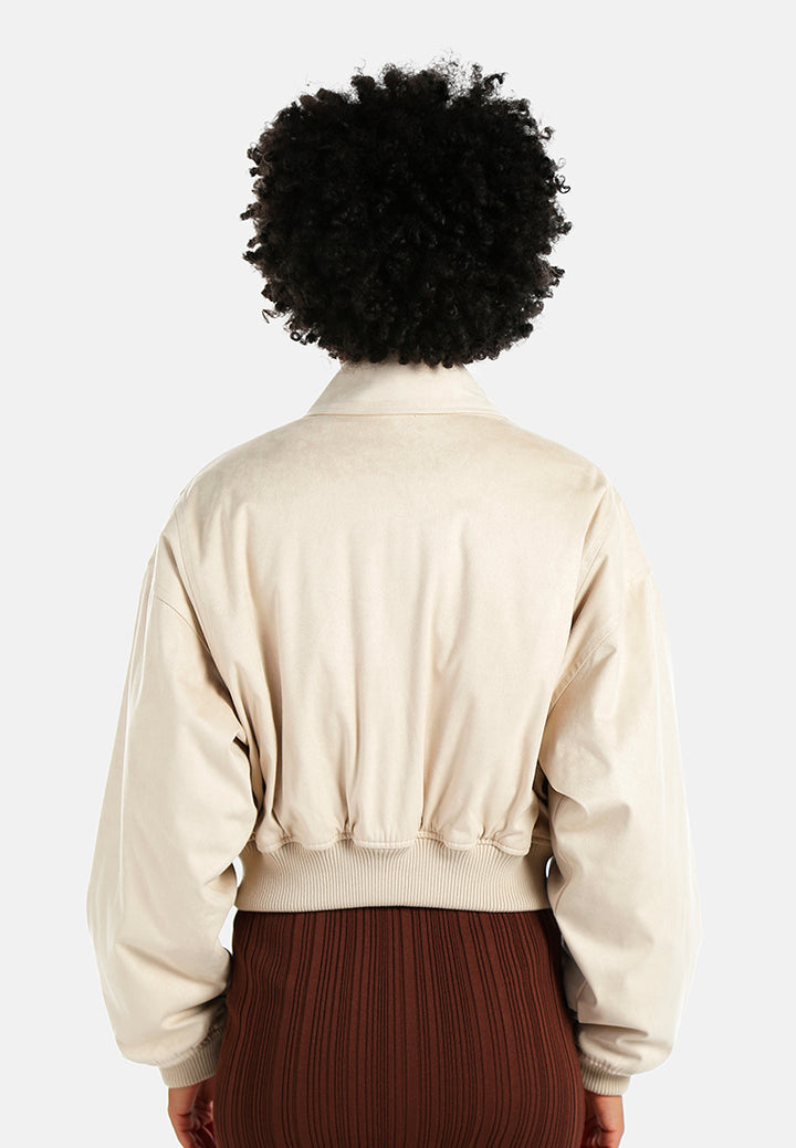 elasticated hem bomber jacket#color_cream