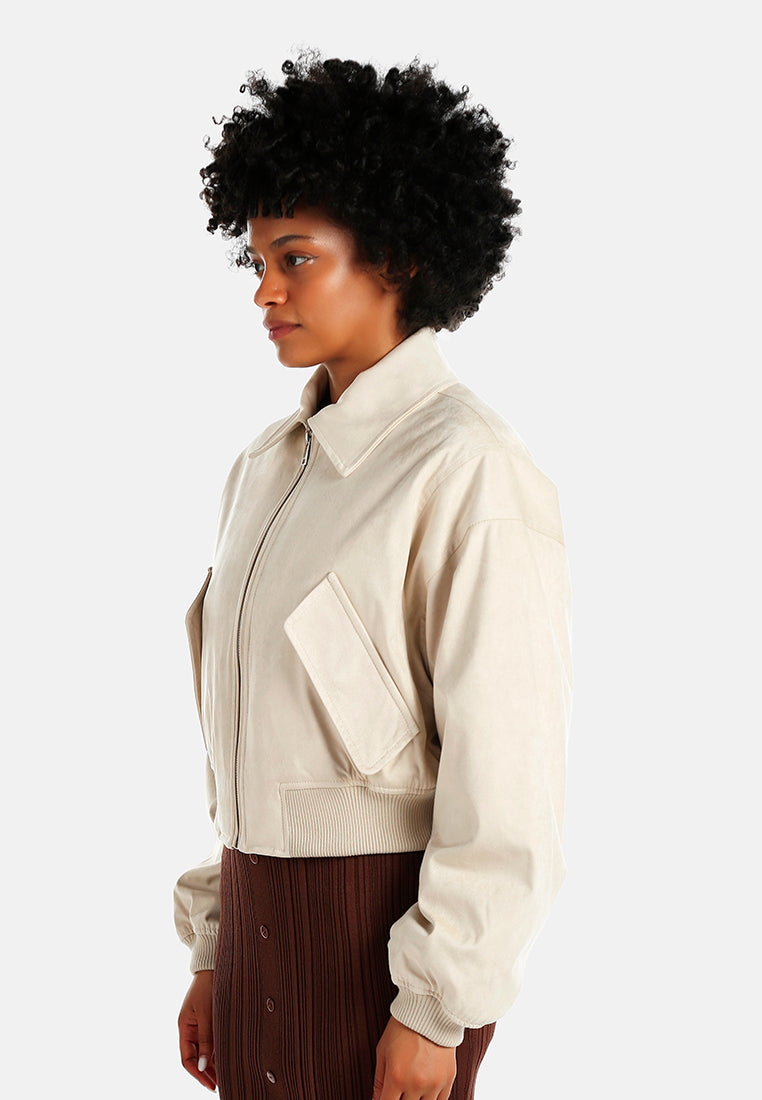elasticated hem bomber jacket#color_cream