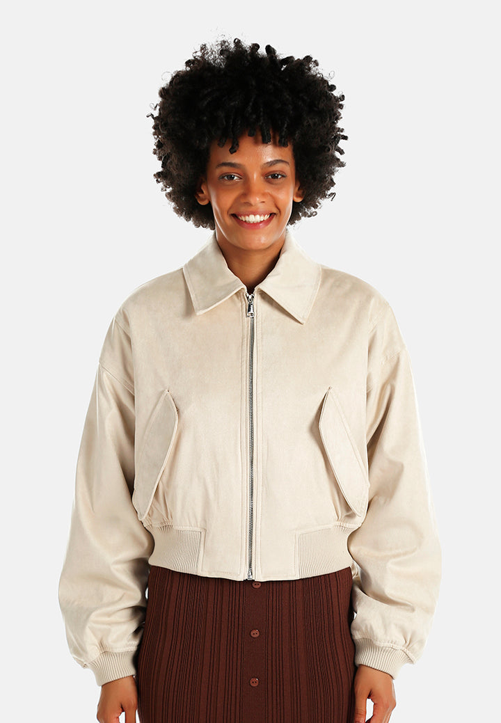 elasticated hem bomber jacket#color_cream