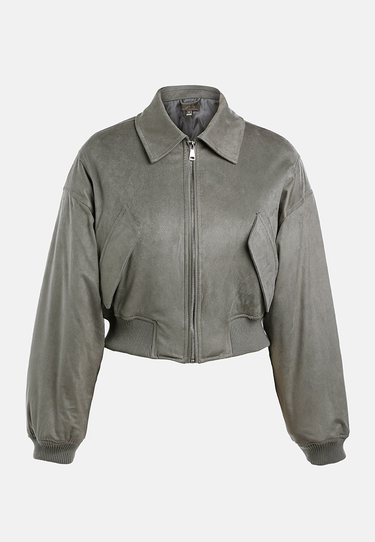 elasticated hem bomber jacket#color_grey