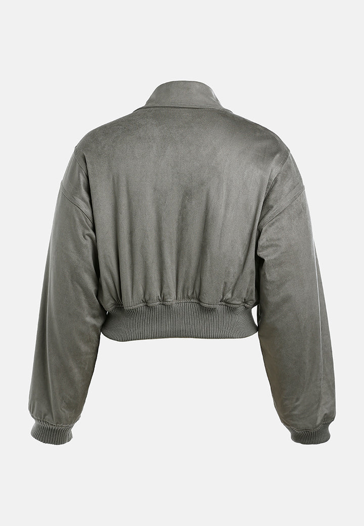 elasticated hem bomber jacket#color_grey