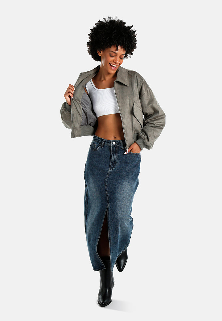 elasticated hem bomber jacket#color_grey