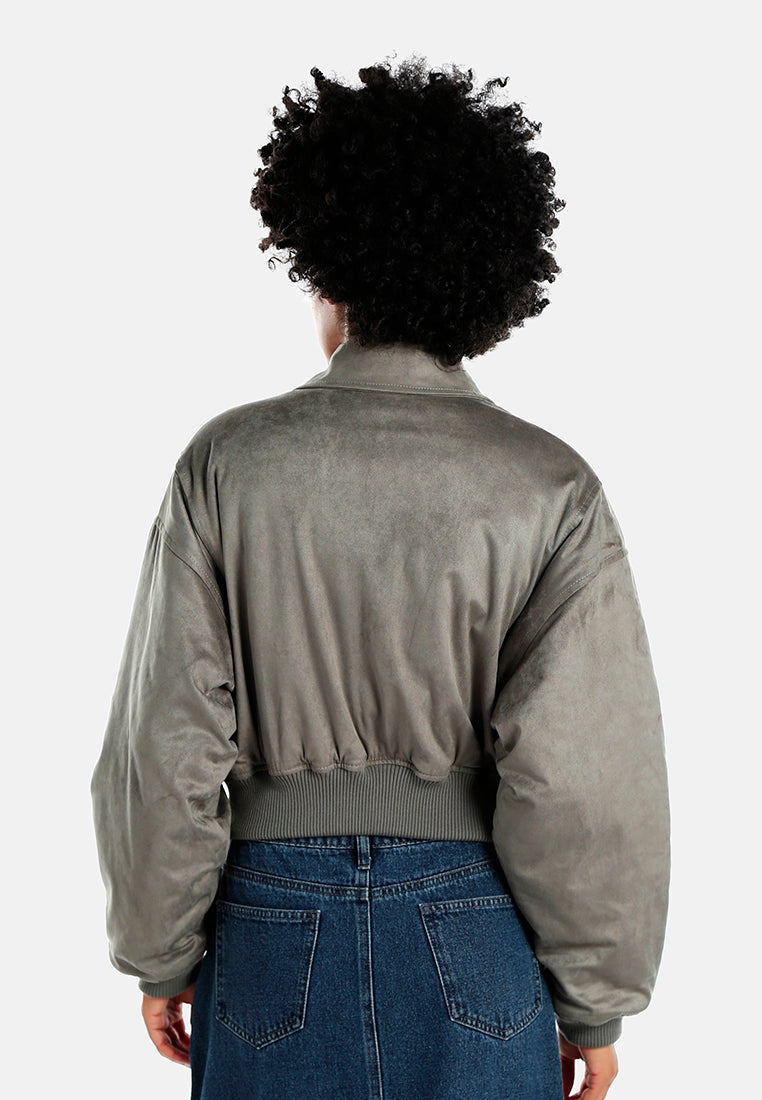 elasticated hem bomber jacket#color_grey