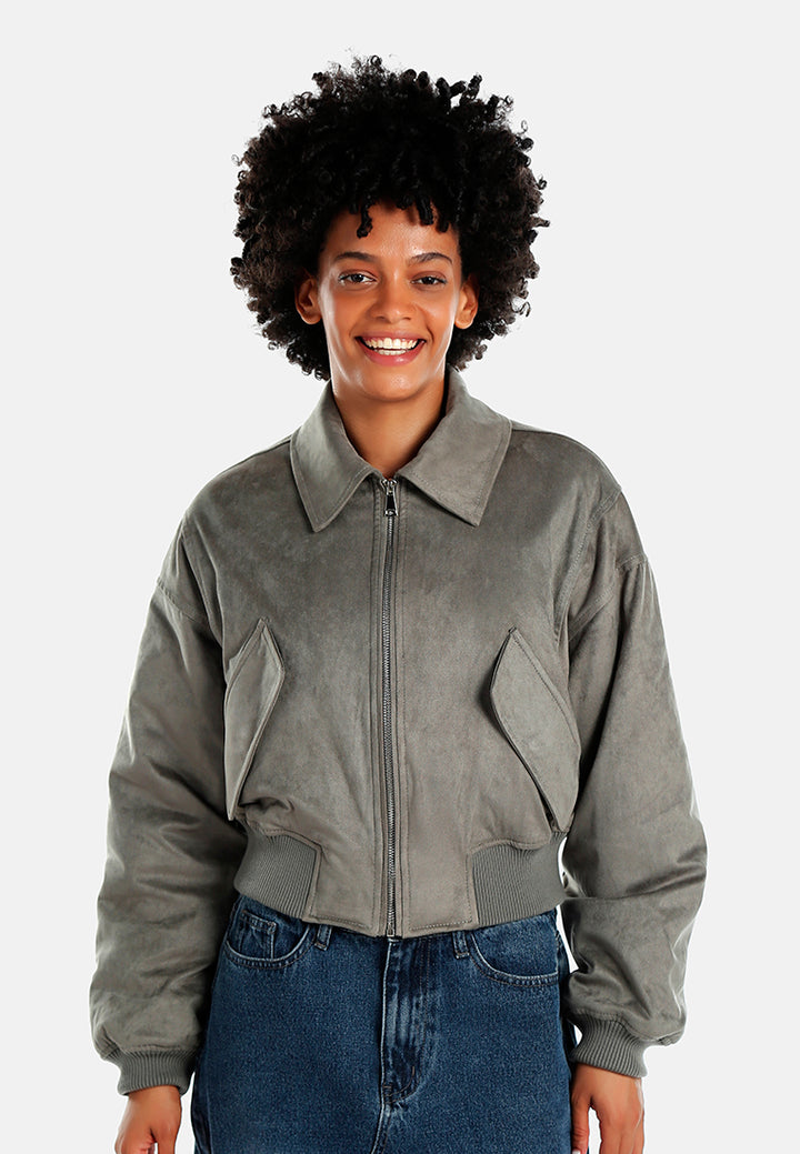 elasticated hem bomber jacket#color_grey