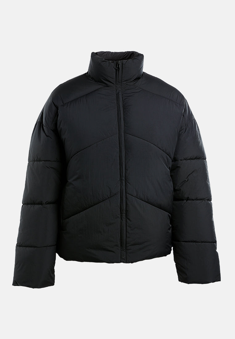 oversized zipper puffer jacket#color_black
