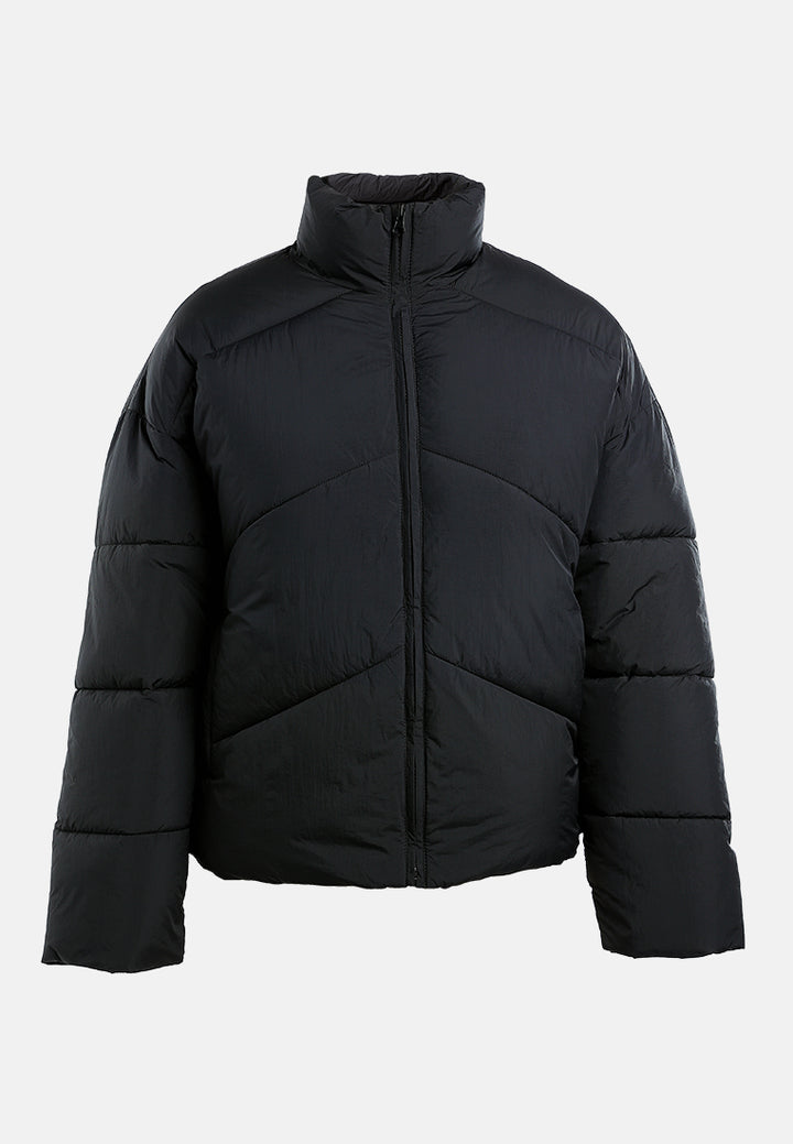 oversized zipper puffer jacket#color_black