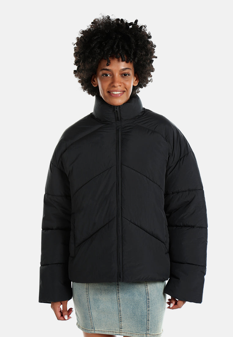 oversized zipper puffer jacket#color_black