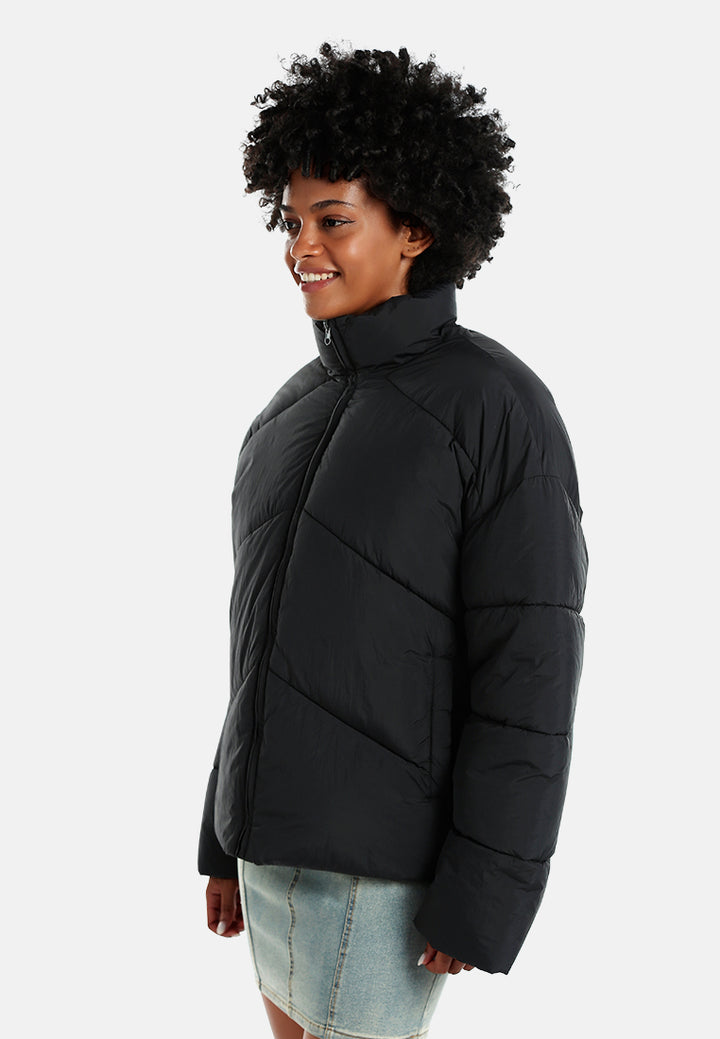 oversized zipper puffer jacket#color_black
