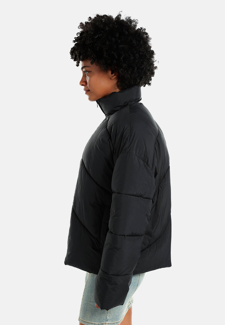 oversized zipper puffer jacket#color_black
