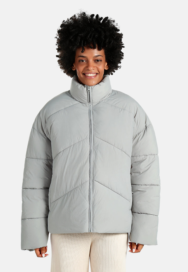 oversized zipper puffer jacket#color_light-grey