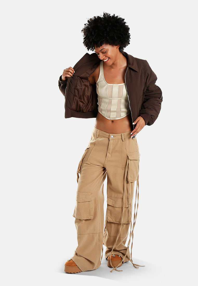 zip-up cropped bomber jacket#color_dark-bown