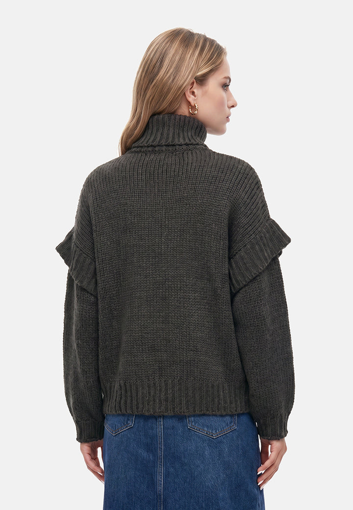 frill detail knitted sweater#color_charcoal-grey
