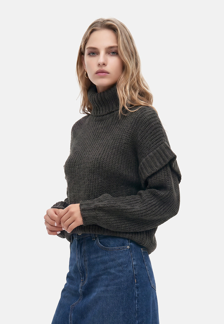 frill detail knitted sweater#color_charcoal-grey