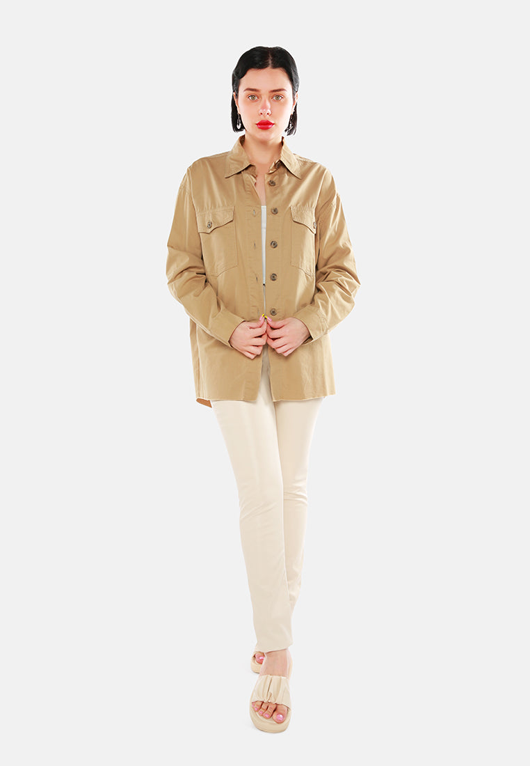 oversized denim shacket#color_khaki