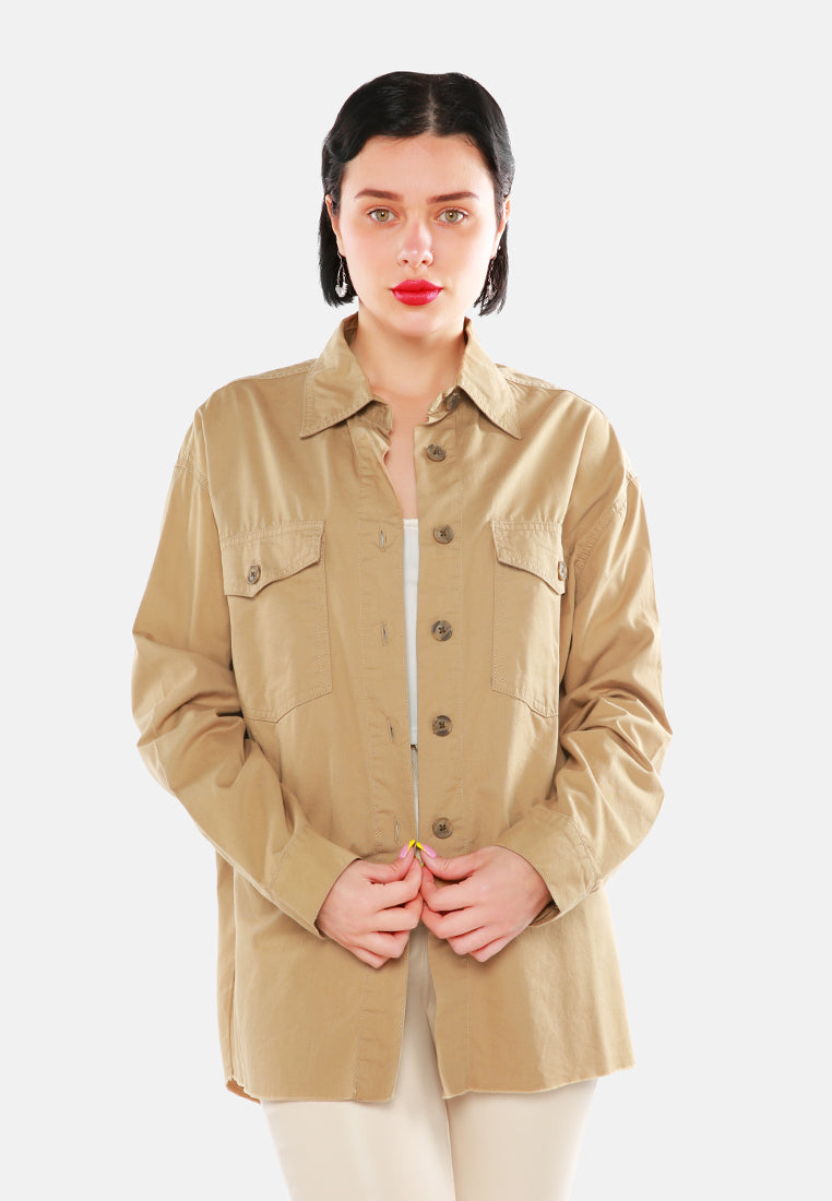 oversized denim shacket#color_khaki