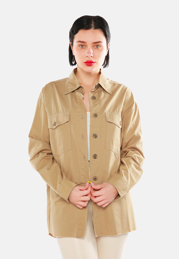 oversized denim shacket#color_khaki