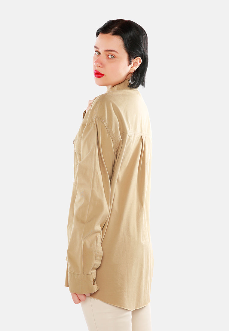 oversized denim shacket#color_khaki