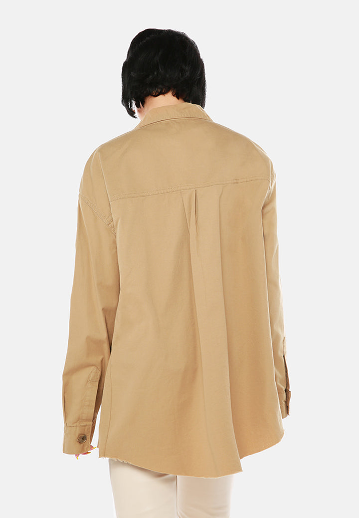 oversized denim shacket#color_khaki