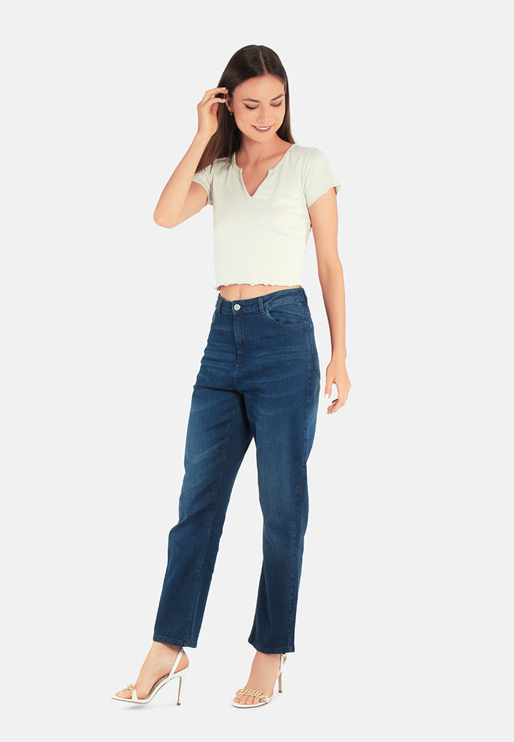 lightly washed mom fit jeans pants#color_dark-blue