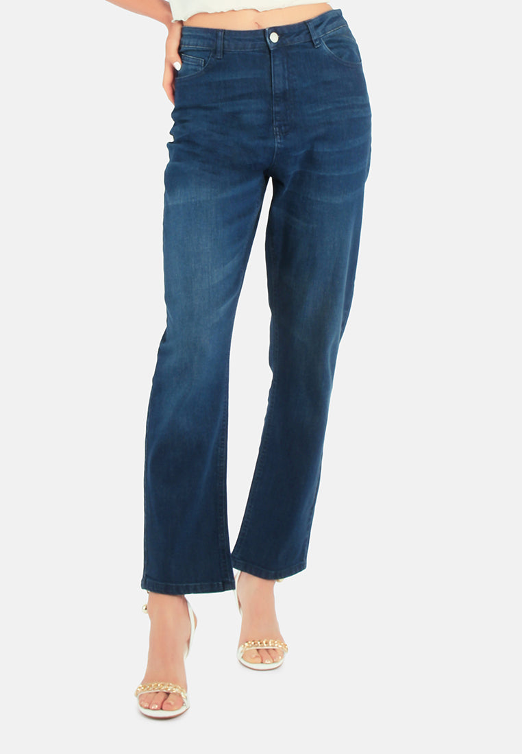 lightly washed mom fit jeans pants#color_dark-blue
