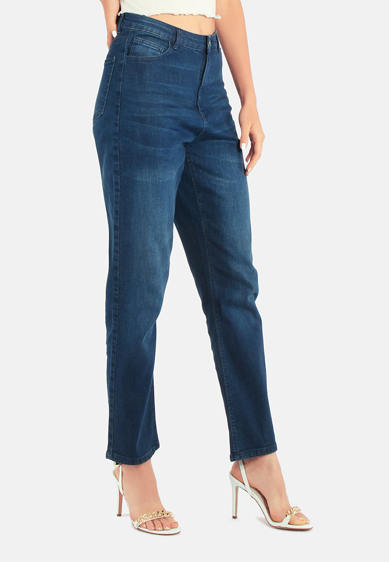 lightly washed mom fit jeans pants#color_dark-blue
