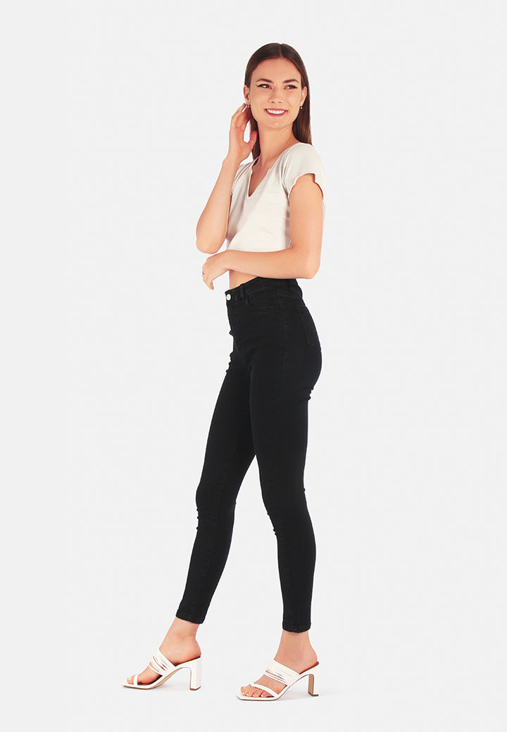 high waist skinny jeans pants#color_black