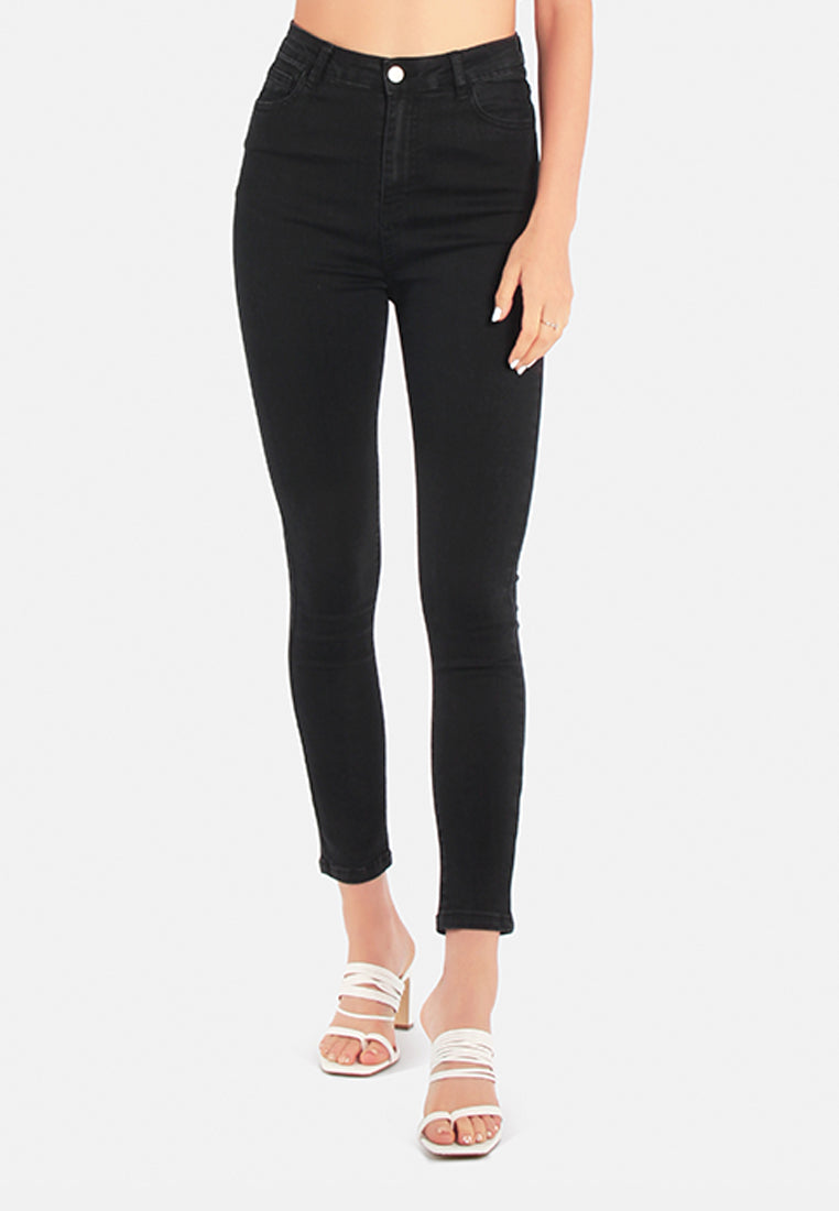 high waist skinny jeans pants#color_black