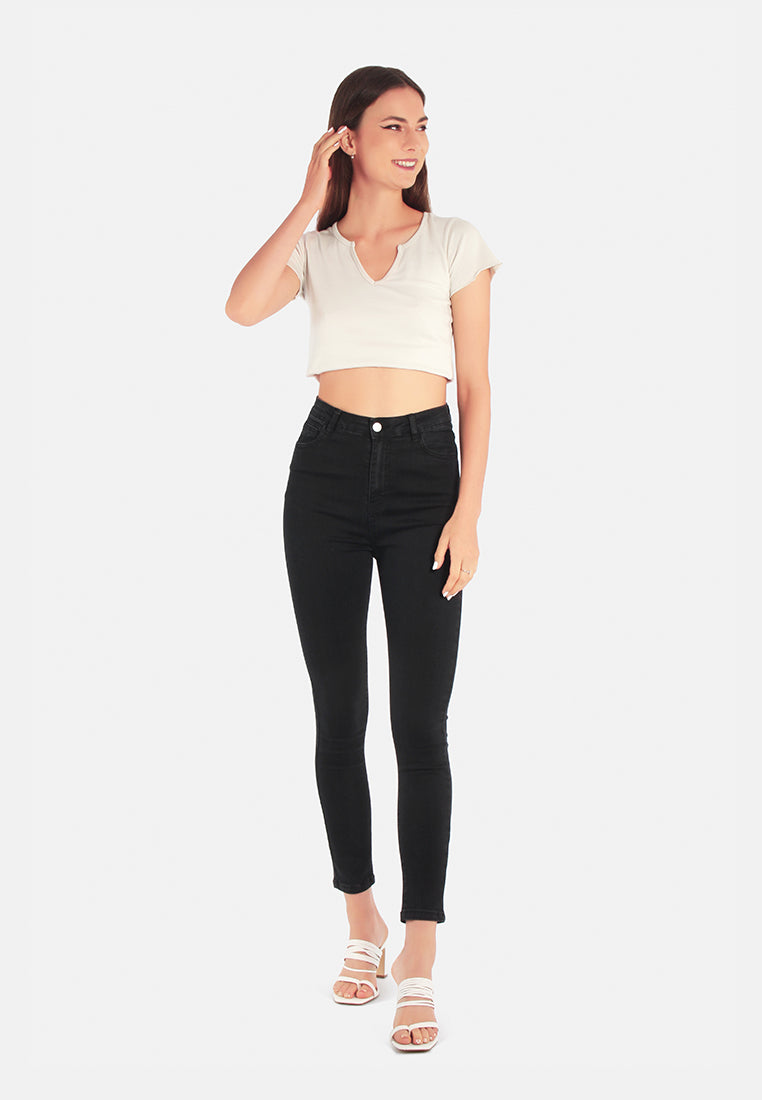 high waist skinny jeans pants#color_black