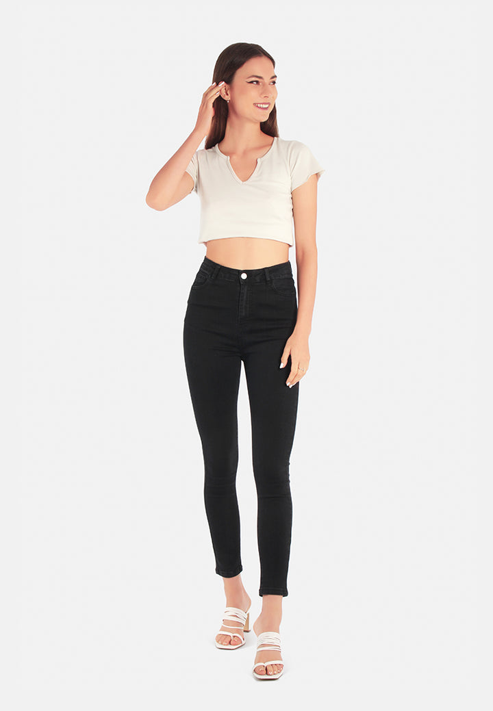 high waist skinny jeans pants#color_black