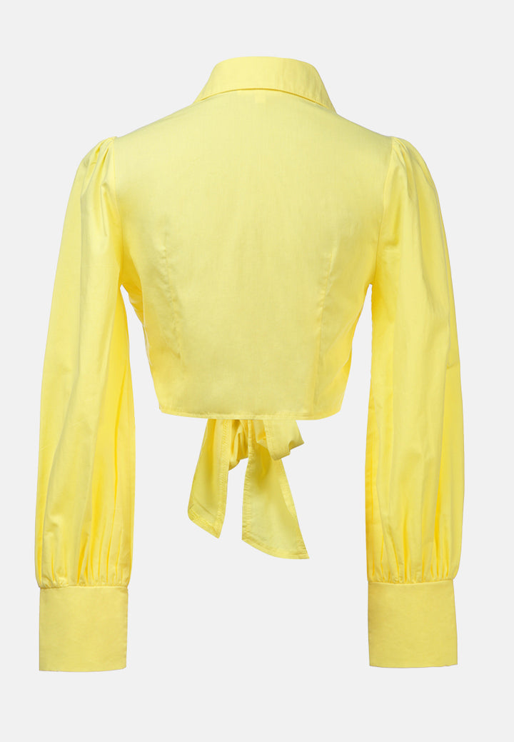 collared puff tie-up crop top#color_yellow