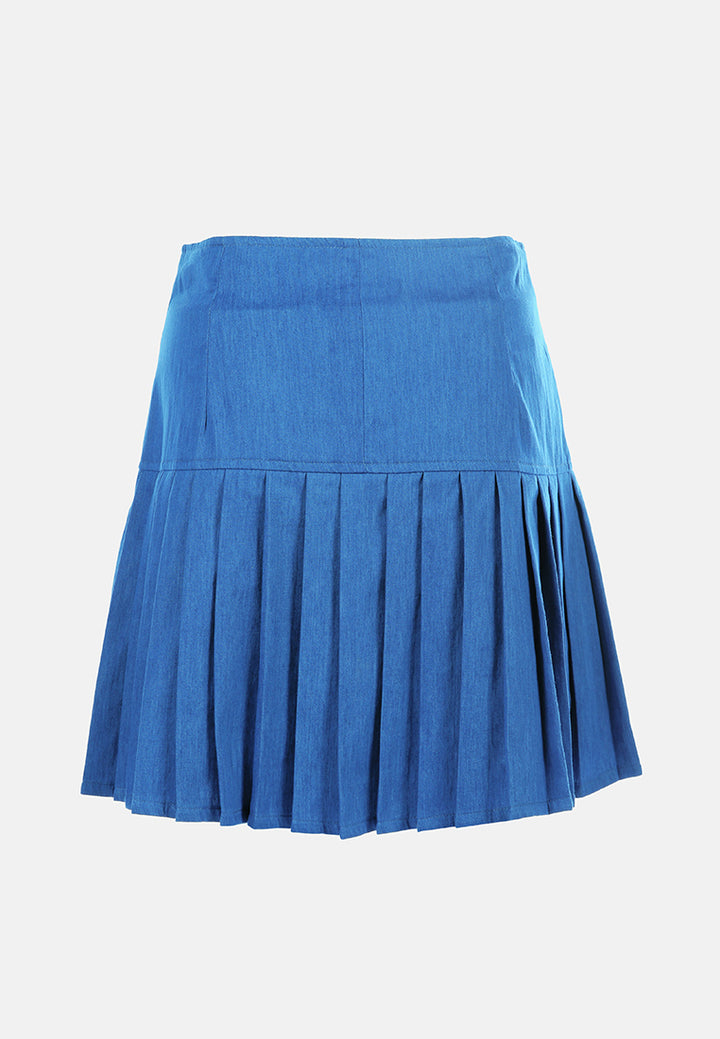 pleated drop waist godet skirt in blue#color_blue