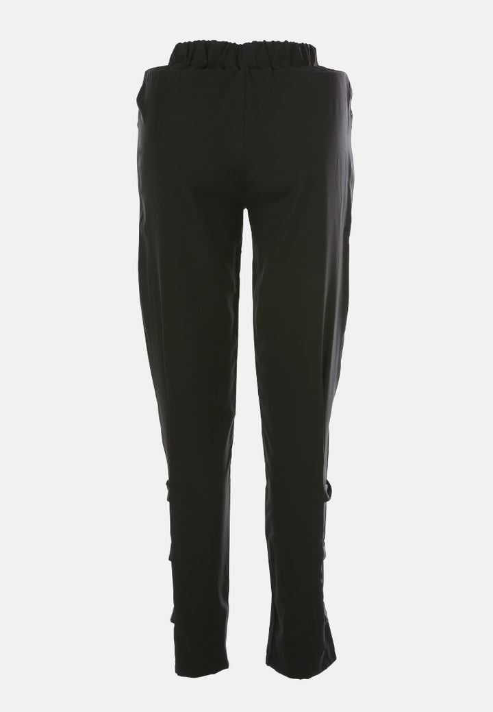 buckle hem joggers pants#color_black